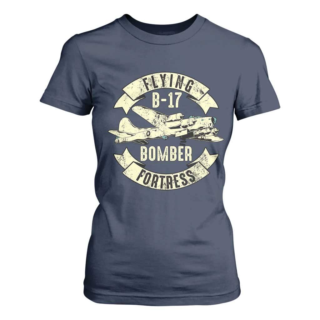 Vintage B-17 Bomber WW2 Aircraft T Shirt For Women Plane Aviation Fighter Airplane Retro Grunge TS02 Navy Print Your Wear