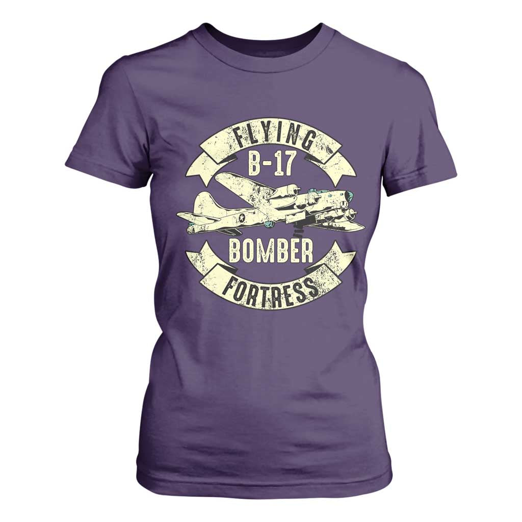 Vintage B-17 Bomber WW2 Aircraft T Shirt For Women Plane Aviation Fighter Airplane Retro Grunge TS02 Purple Print Your Wear
