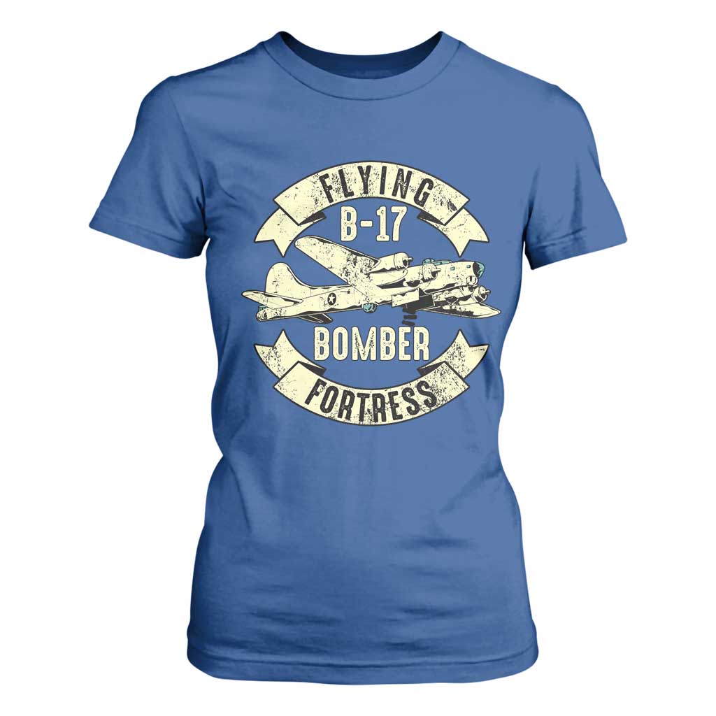 Vintage B-17 Bomber WW2 Aircraft T Shirt For Women Plane Aviation Fighter Airplane Retro Grunge TS02 Royal Blue Print Your Wear