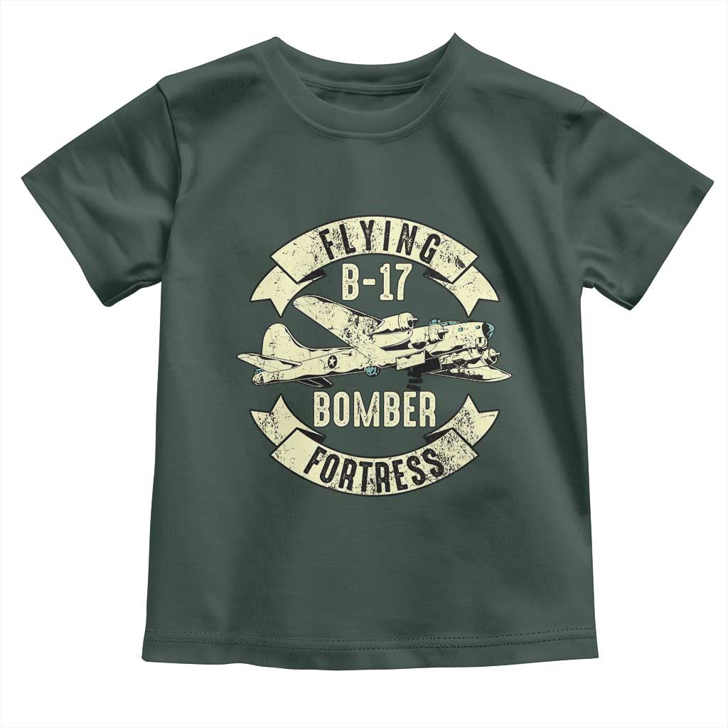 Vintage B-17 Bomber WW2 Aircraft Toddler T Shirt Plane Aviation Fighter Airplane Retro Grunge TS02 Dark Forest Green Print Your Wear