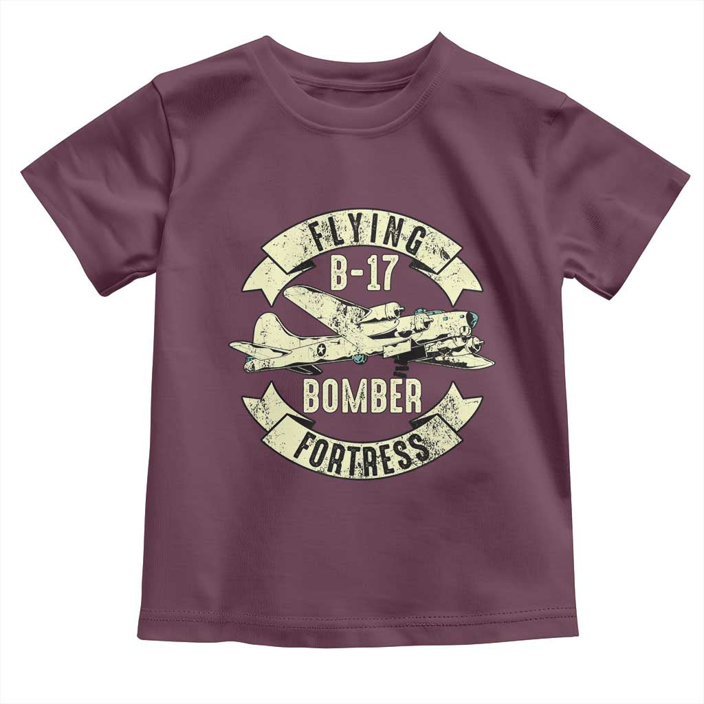 Vintage B-17 Bomber WW2 Aircraft Toddler T Shirt Plane Aviation Fighter Airplane Retro Grunge TS02 Maroon Print Your Wear