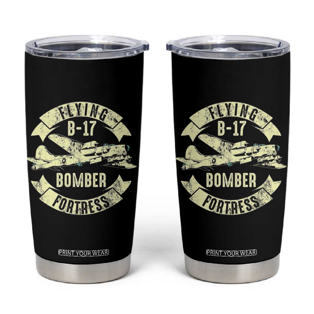 Vintage B-17 Bomber WW2 Aircraft Tumbler Cup Plane Aviation Fighter Airplane Retro Grunge TS02 Black Print Your Wear