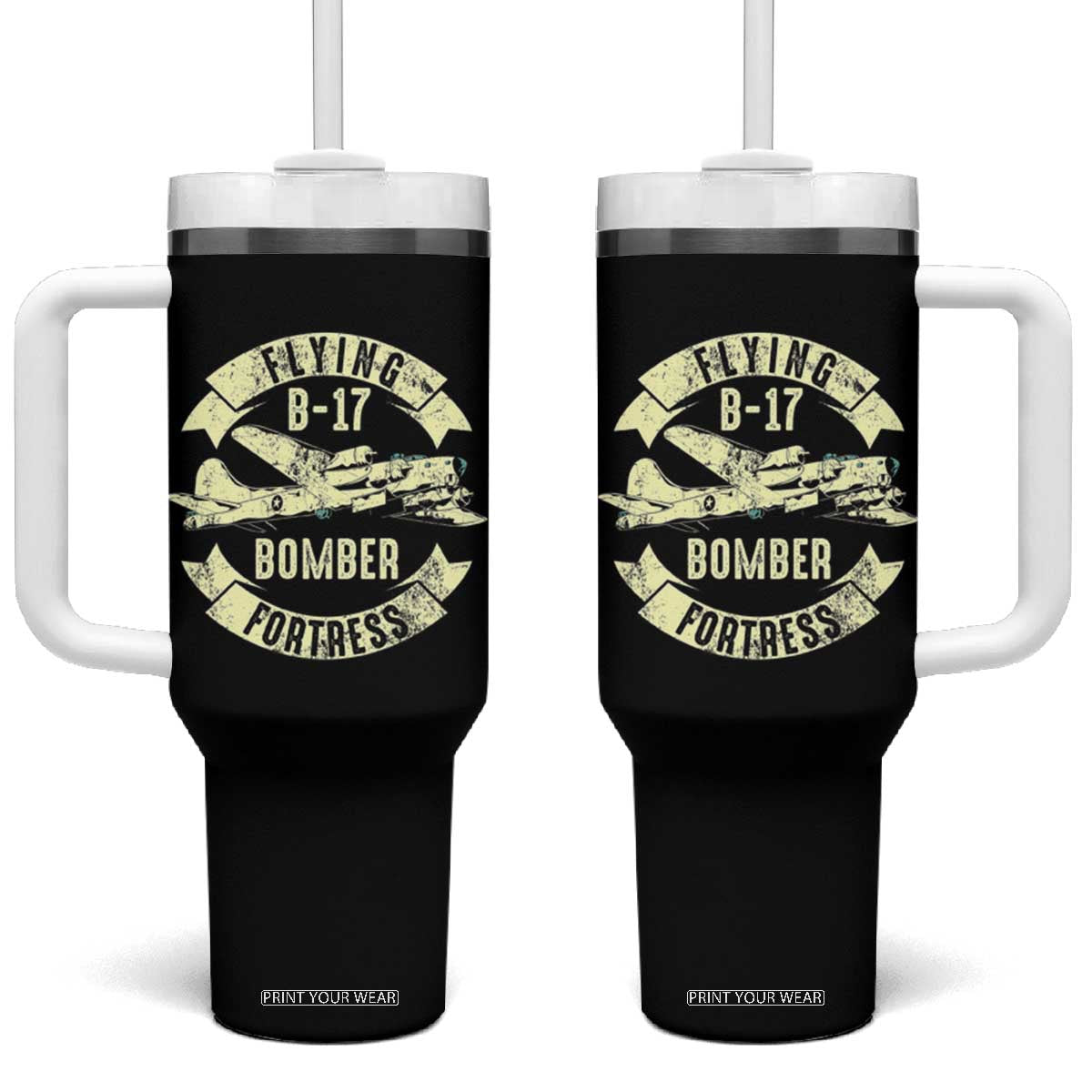 Vintage B-17 Bomber WW2 Aircraft Tumbler With Handle Plane Aviation Fighter Airplane Retro Grunge TS02 One Size: 40 oz Black Print Your Wear