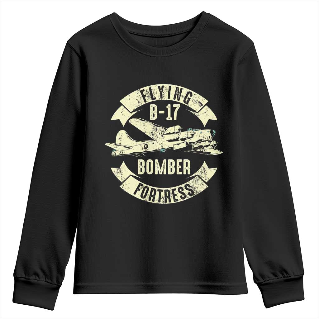 Vintage B-17 Bomber WW2 Aircraft Youth Sweatshirt Plane Aviation Fighter Airplane Retro Grunge TS02 Black Print Your Wear