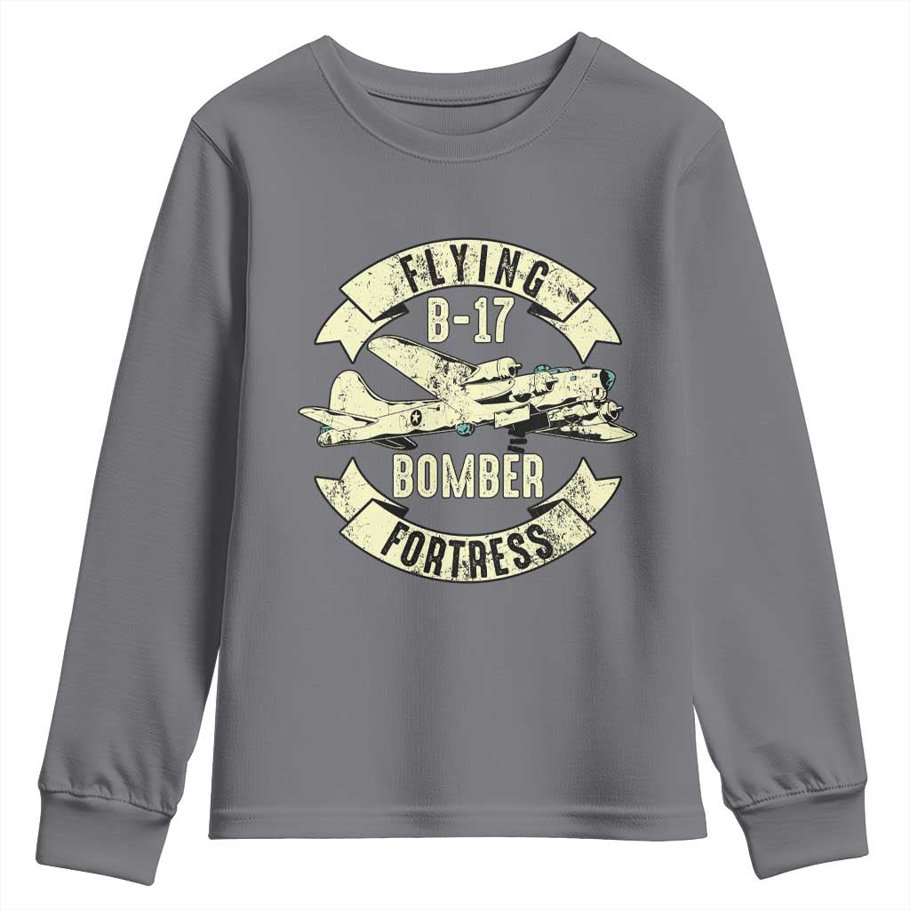 Vintage B-17 Bomber WW2 Aircraft Youth Sweatshirt Plane Aviation Fighter Airplane Retro Grunge TS02 Charcoal Print Your Wear