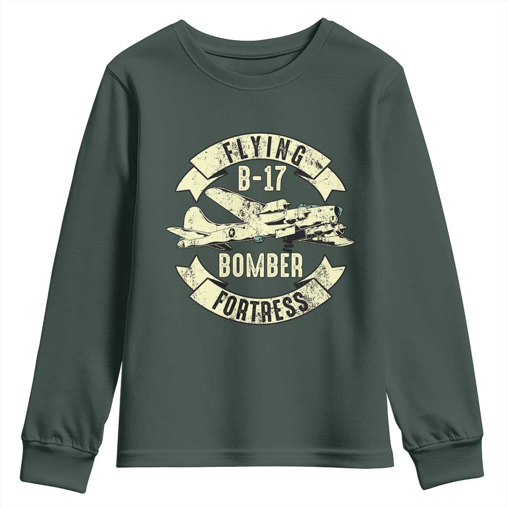 Vintage B-17 Bomber WW2 Aircraft Youth Sweatshirt Plane Aviation Fighter Airplane Retro Grunge TS02 Dark Forest Green Print Your Wear