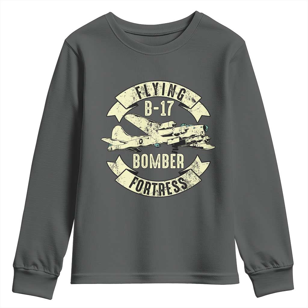 Vintage B-17 Bomber WW2 Aircraft Youth Sweatshirt Plane Aviation Fighter Airplane Retro Grunge TS02 Dark Heather Print Your Wear