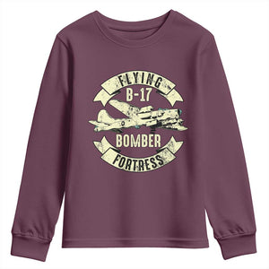 Vintage B-17 Bomber WW2 Aircraft Youth Sweatshirt Plane Aviation Fighter Airplane Retro Grunge TS02 Maroon Print Your Wear