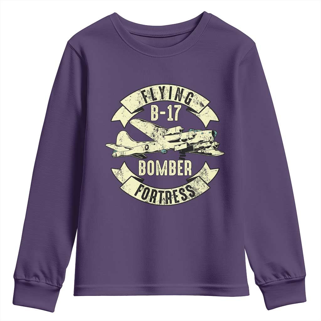 Vintage B-17 Bomber WW2 Aircraft Youth Sweatshirt Plane Aviation Fighter Airplane Retro Grunge TS02 Purple Print Your Wear