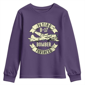 Vintage B-17 Bomber WW2 Aircraft Youth Sweatshirt Plane Aviation Fighter Airplane Retro Grunge TS02 Purple Print Your Wear