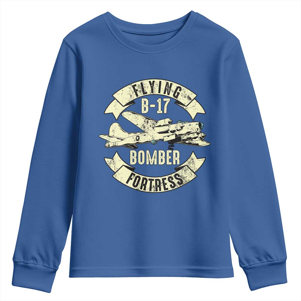 Vintage B-17 Bomber WW2 Aircraft Youth Sweatshirt Plane Aviation Fighter Airplane Retro Grunge TS02 Royal Blue Print Your Wear