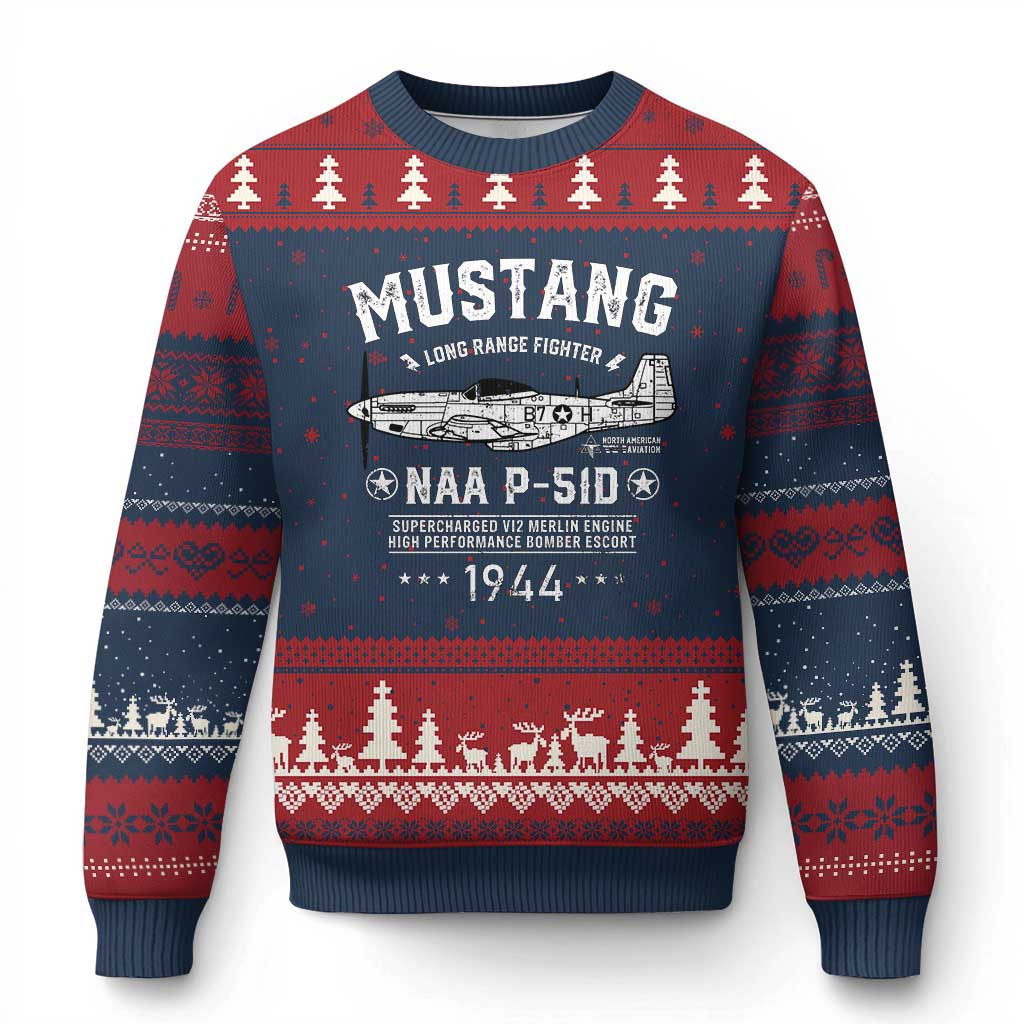 P-51 Mustang Ugly Christmas Sweater North American Aviation WW2 P51 Fighter Plane TS02 Navy Red Print Your Wear
