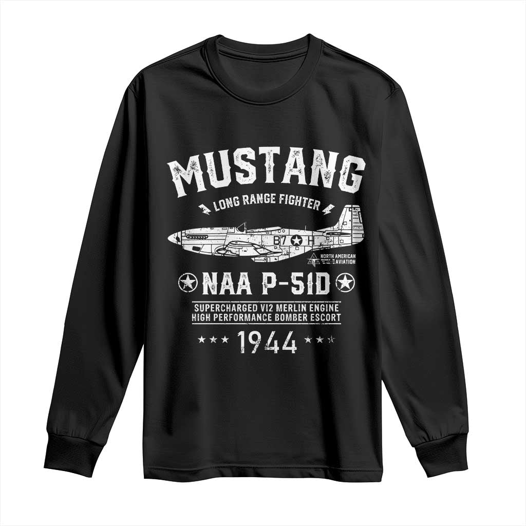 P-51 Mustang Long Sleeve Shirt North American Aviation WW2 P51 Fighter Plane TS02 Black Print Your Wear