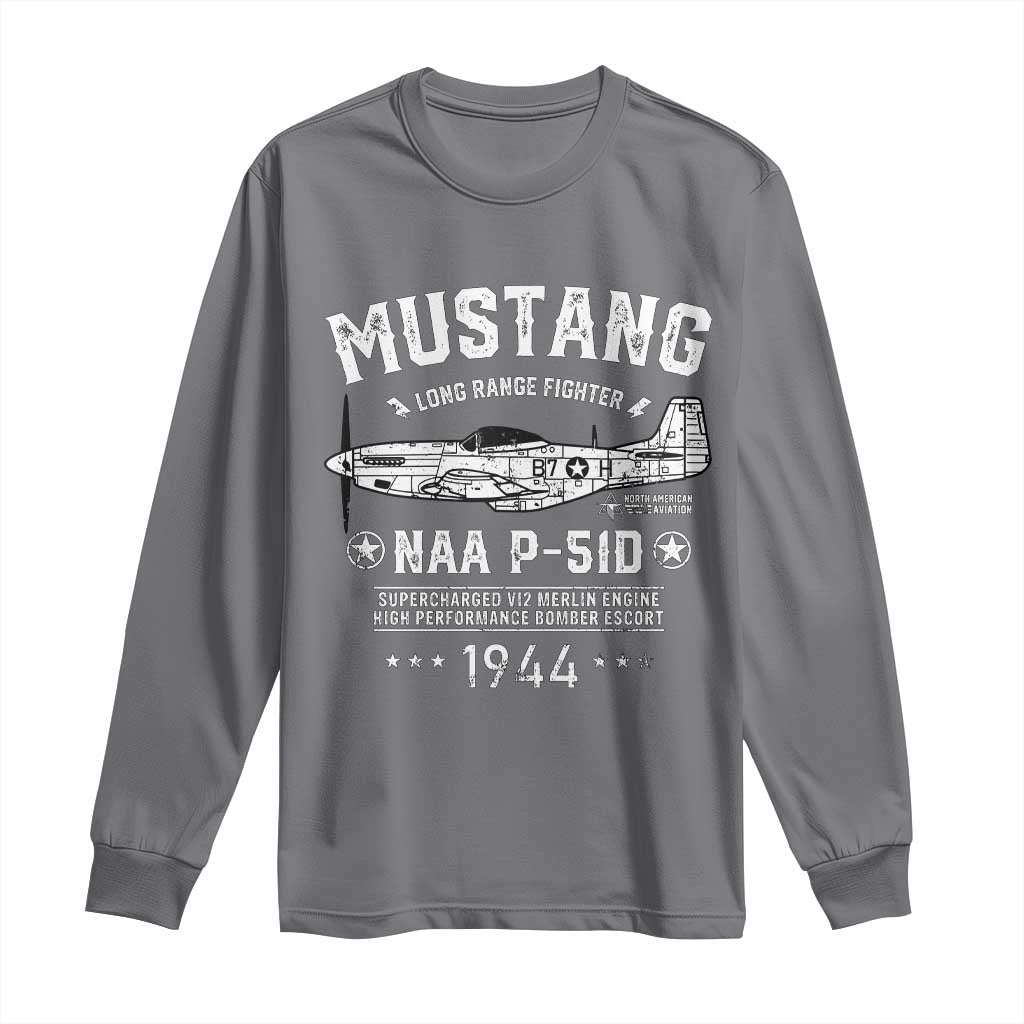 P-51 Mustang Long Sleeve Shirt North American Aviation WW2 P51 Fighter Plane TS02 Charcoal Print Your Wear