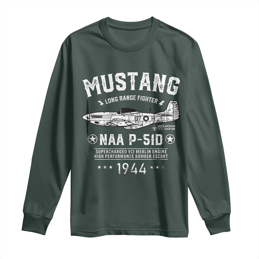 P-51 Mustang Long Sleeve Shirt North American Aviation WW2 P51 Fighter Plane TS02 Dark Forest Green Print Your Wear