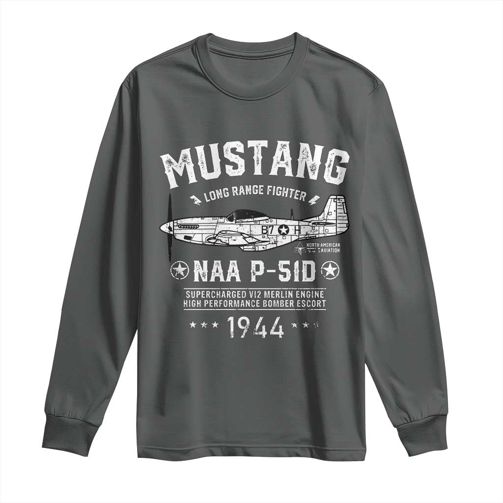 P-51 Mustang Long Sleeve Shirt North American Aviation WW2 P51 Fighter Plane TS02 Dark Heather Print Your Wear