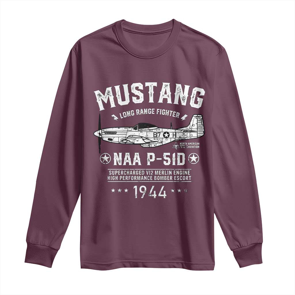 P-51 Mustang Long Sleeve Shirt North American Aviation WW2 P51 Fighter Plane TS02 Maroon Print Your Wear