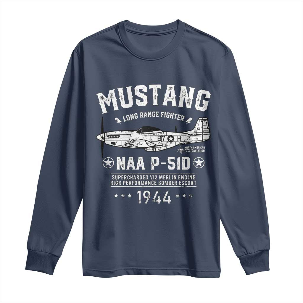 P-51 Mustang Long Sleeve Shirt North American Aviation WW2 P51 Fighter Plane TS02 Navy Print Your Wear