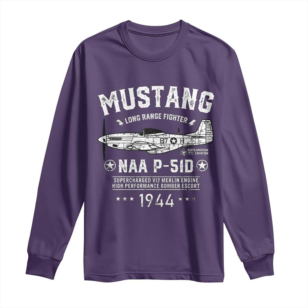 P-51 Mustang Long Sleeve Shirt North American Aviation WW2 P51 Fighter Plane TS02 Purple Print Your Wear