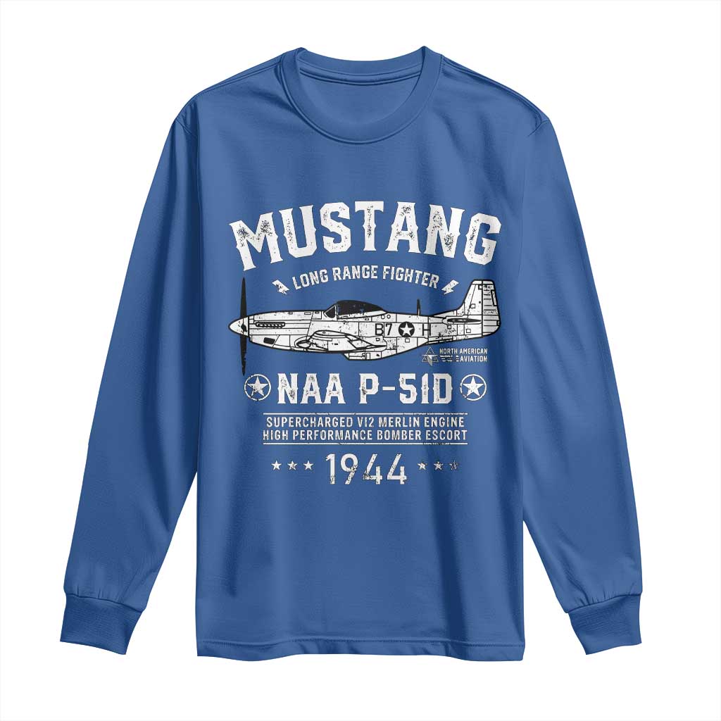 P-51 Mustang Long Sleeve Shirt North American Aviation WW2 P51 Fighter Plane TS02 Royal Blue Print Your Wear