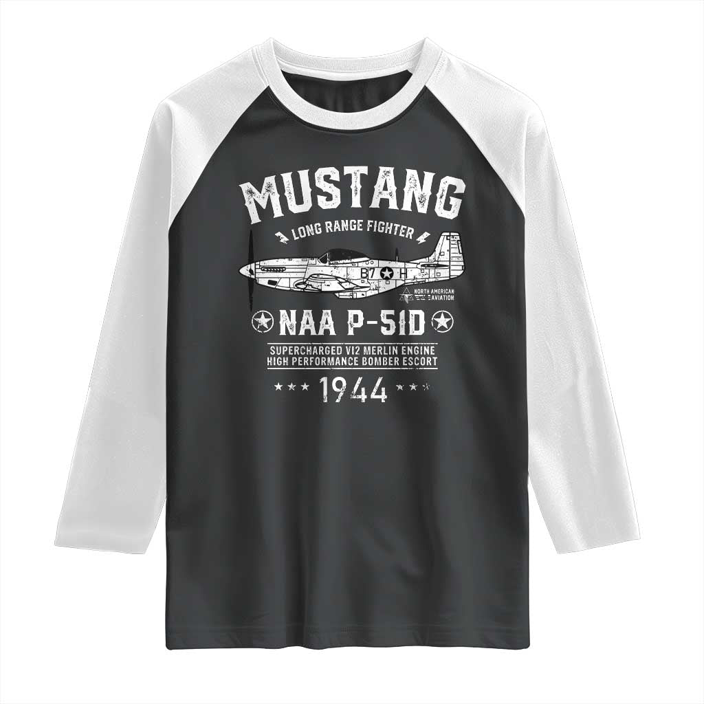 P-51 Mustang Raglan Shirt North American Aviation WW2 P51 Fighter Plane TS02 Black White Print Your Wear