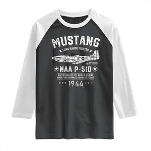 P-51 Mustang Raglan Shirt North American Aviation WW2 P51 Fighter Plane TS02 Black White Print Your Wear