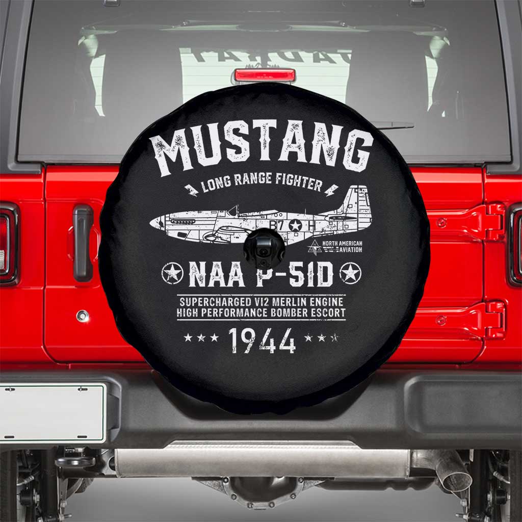 P-51 Mustang Spare Tire Cover North American Aviation WW2 P51 Fighter Plane TS02 Black Print Your Wear