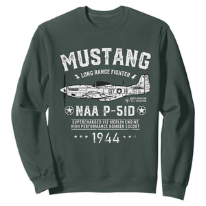 P-51 Mustang Sweatshirt North American Aviation WW2 P51 Fighter Plane TS02 Dark Forest Green Print Your Wear