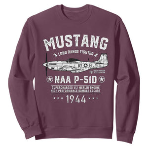 P-51 Mustang Sweatshirt North American Aviation WW2 P51 Fighter Plane TS02 Maroon Print Your Wear