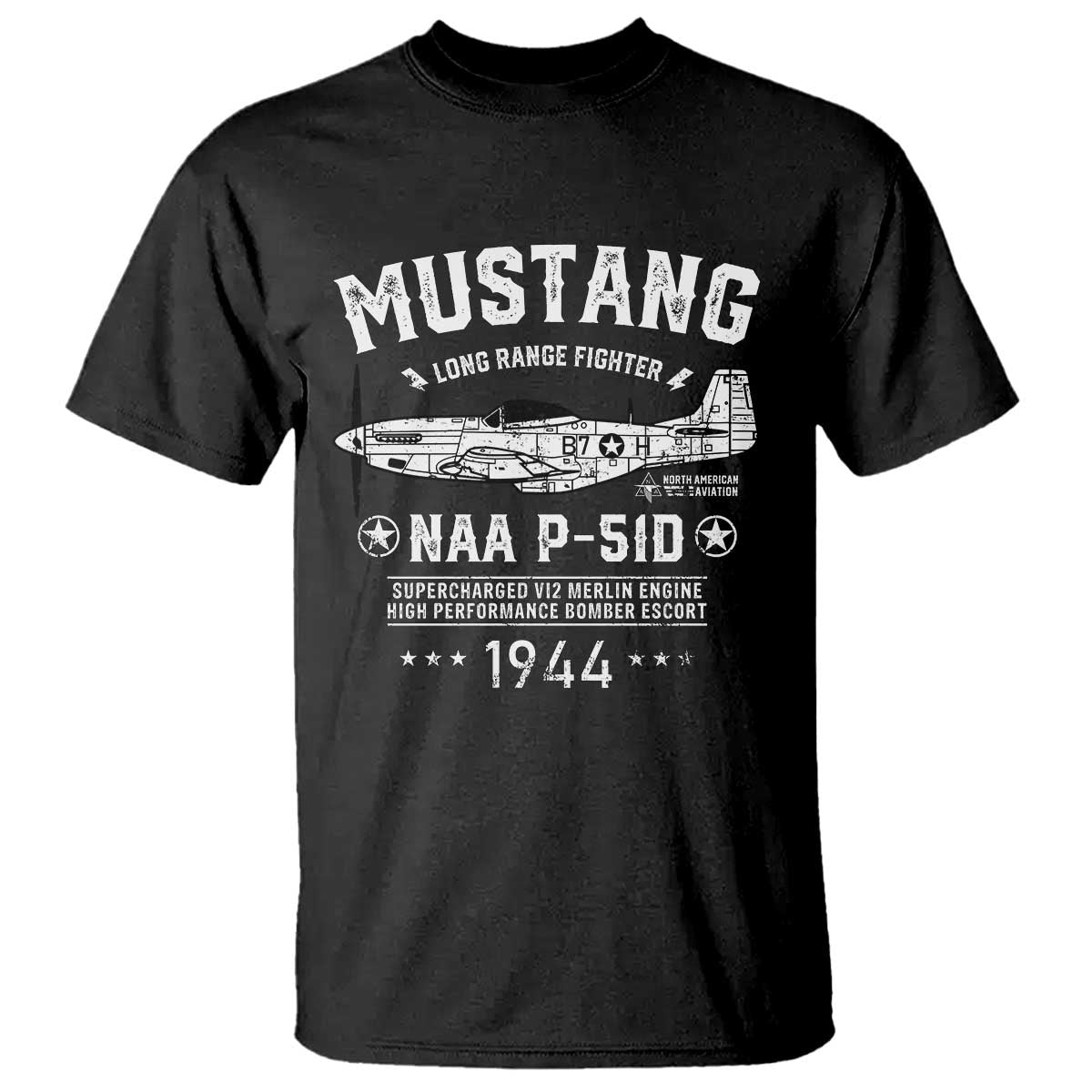 P-51 Mustang T Shirt North American Aviation WW2 P51 Fighter Plane TS02 Black Print Your Wear