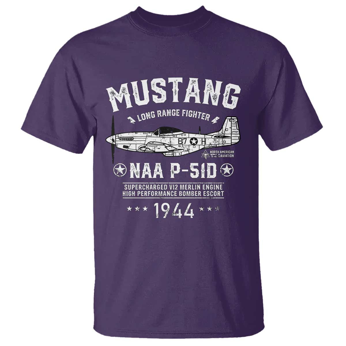 P-51 Mustang T Shirt North American Aviation WW2 P51 Fighter Plane TS02 Purple Print Your Wear