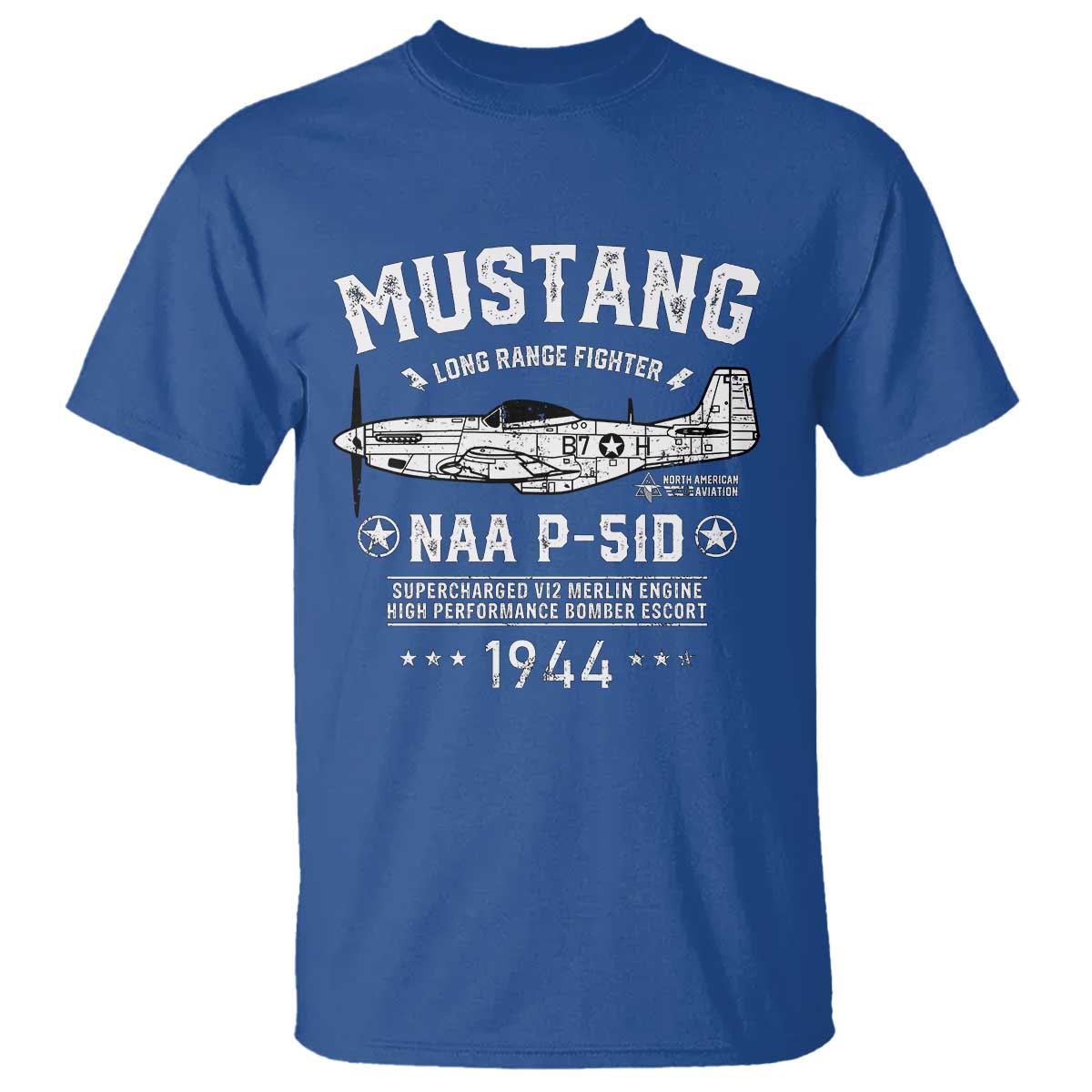 P-51 Mustang T Shirt North American Aviation WW2 P51 Fighter Plane TS02 Royal Blue Print Your Wear