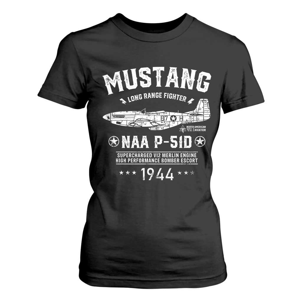 P-51 Mustang T Shirt For Women North American Aviation WW2 P51 Fighter Plane TS02 Black Print Your Wear