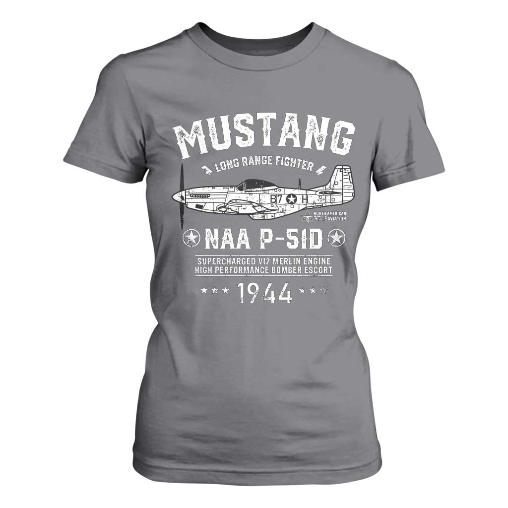 P-51 Mustang T Shirt For Women North American Aviation WW2 P51 Fighter Plane TS02 Charcoal Print Your Wear