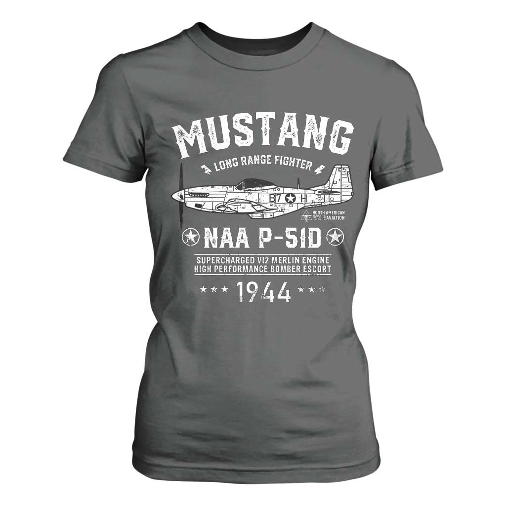 P-51 Mustang T Shirt For Women North American Aviation WW2 P51 Fighter Plane TS02 Dark Heather Print Your Wear