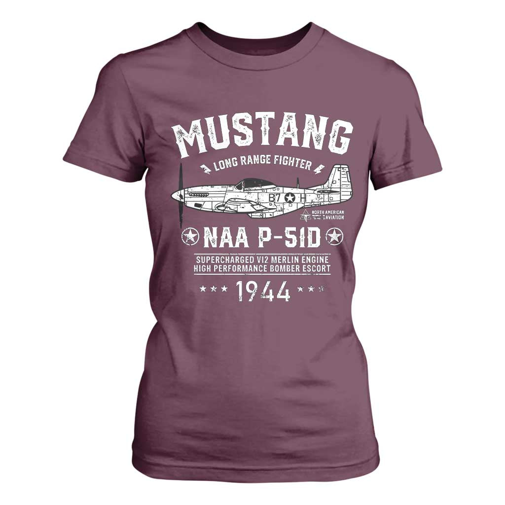P-51 Mustang T Shirt For Women North American Aviation WW2 P51 Fighter Plane TS02 Maroon Print Your Wear