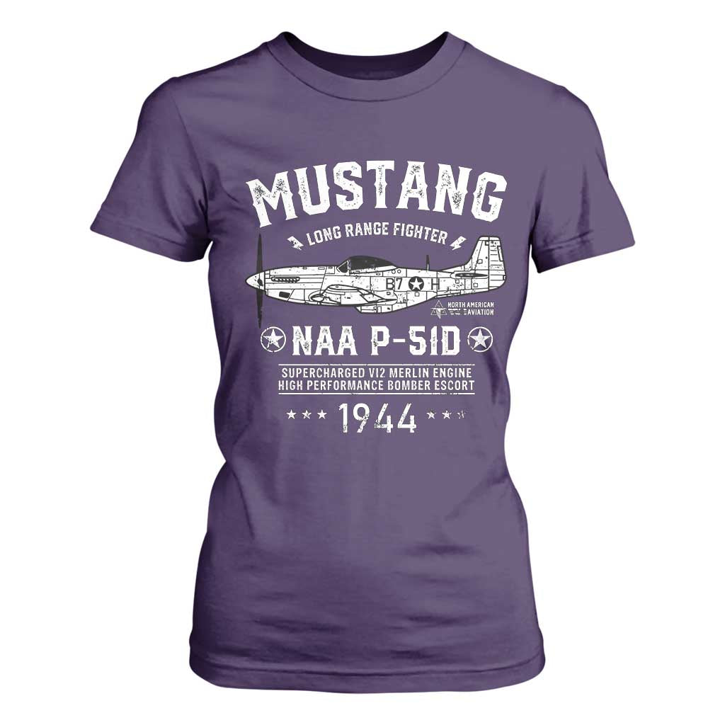 P-51 Mustang T Shirt For Women North American Aviation WW2 P51 Fighter Plane TS02 Purple Print Your Wear