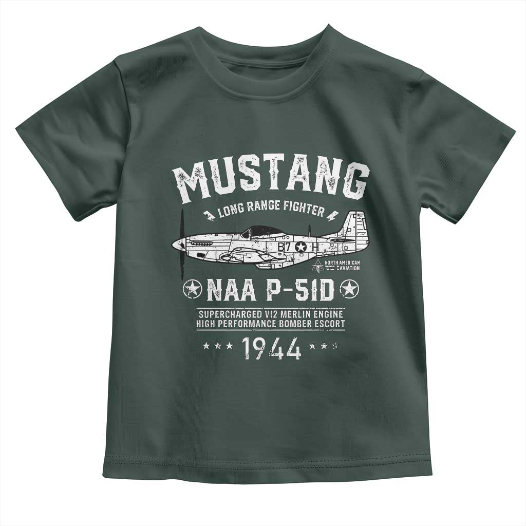 P-51 Mustang Toddler T Shirt North American Aviation WW2 P51 Fighter Plane TS02 Dark Forest Green Print Your Wear