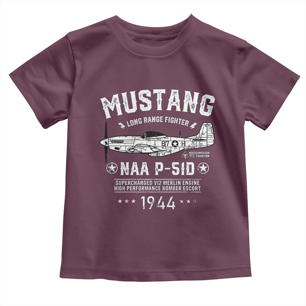 P-51 Mustang Toddler T Shirt North American Aviation WW2 P51 Fighter Plane TS02 Maroon Print Your Wear