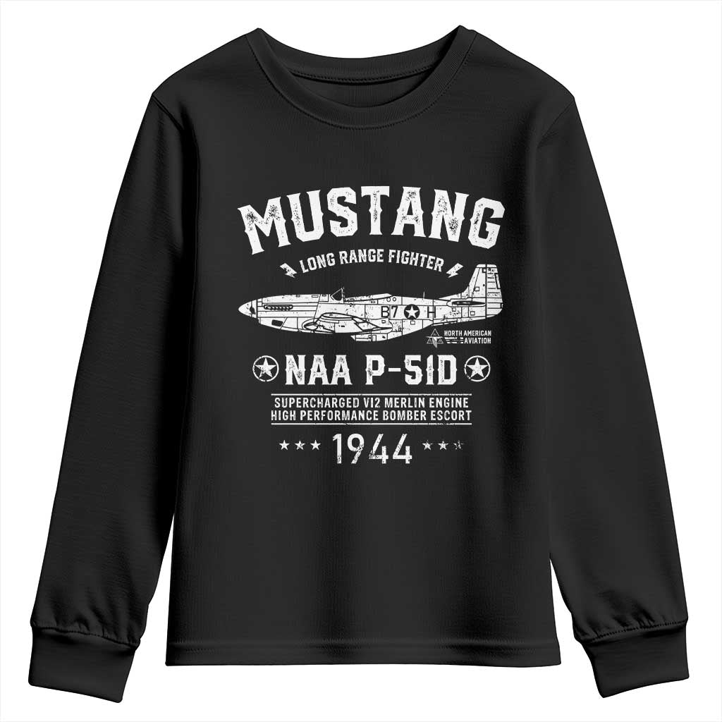 P-51 Mustang Youth Sweatshirt North American Aviation WW2 P51 Fighter Plane TS02 Black Print Your Wear