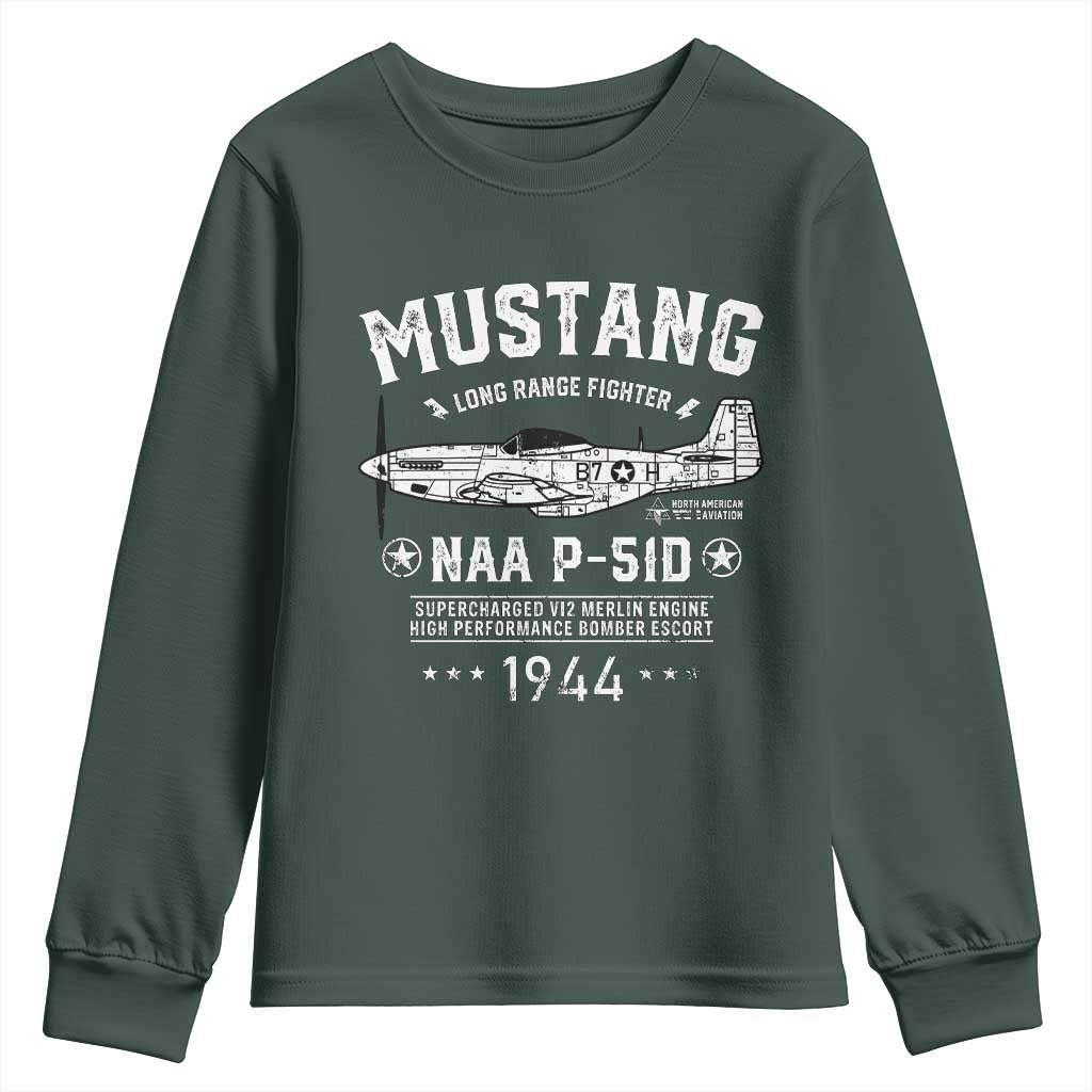 P-51 Mustang Youth Sweatshirt North American Aviation WW2 P51 Fighter Plane TS02 Dark Forest Green Print Your Wear