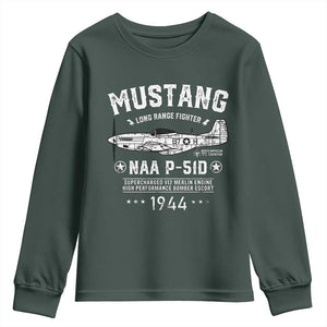 P-51 Mustang Youth Sweatshirt North American Aviation WW2 P51 Fighter Plane TS02 Dark Forest Green Print Your Wear