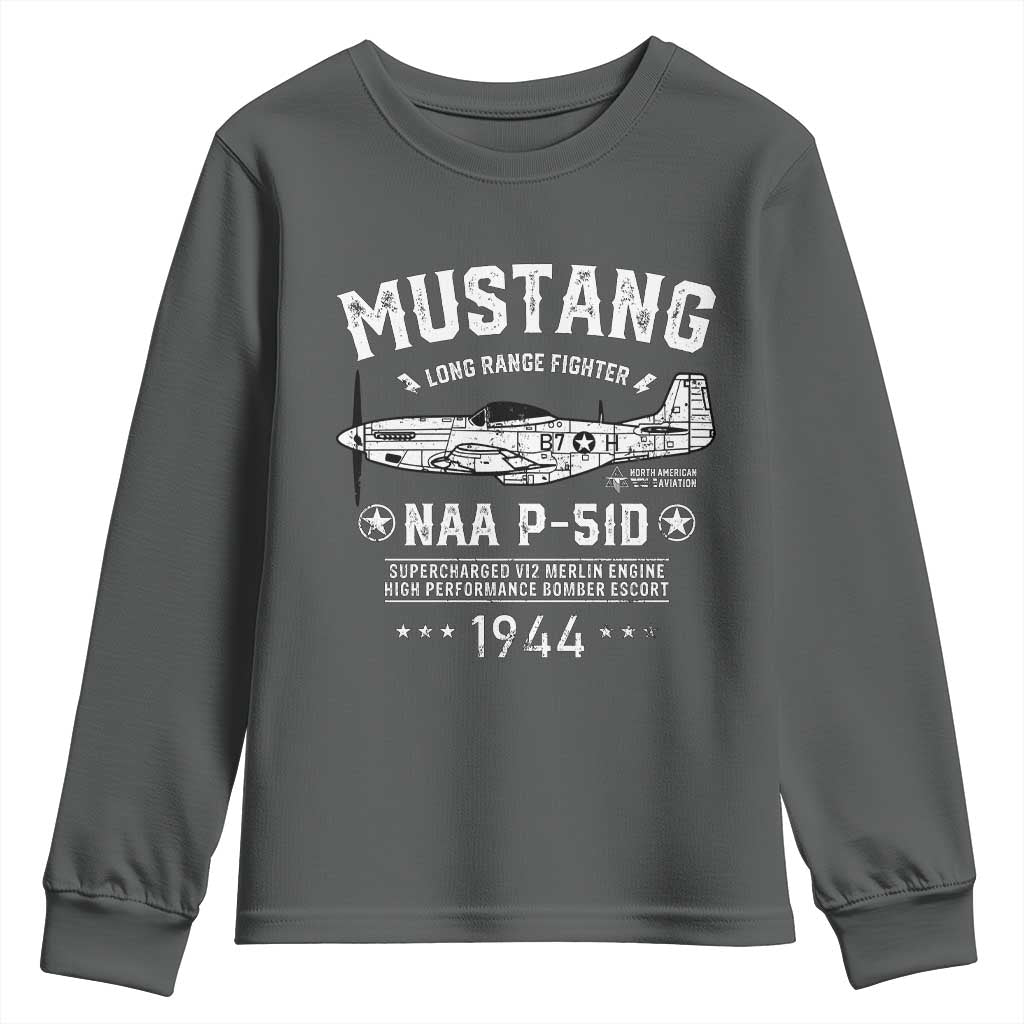 P-51 Mustang Youth Sweatshirt North American Aviation WW2 P51 Fighter Plane TS02 Dark Heather Print Your Wear