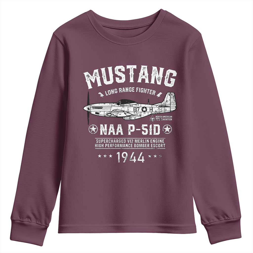 P-51 Mustang Youth Sweatshirt North American Aviation WW2 P51 Fighter Plane TS02 Maroon Print Your Wear