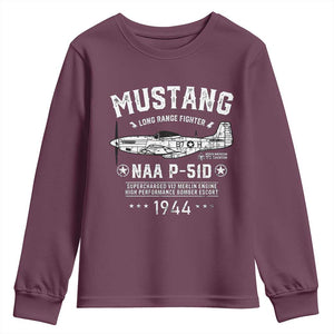 P-51 Mustang Youth Sweatshirt North American Aviation WW2 P51 Fighter Plane TS02 Maroon Print Your Wear