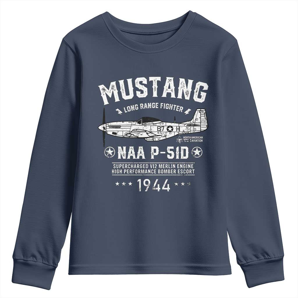 P-51 Mustang Youth Sweatshirt North American Aviation WW2 P51 Fighter Plane TS02 Navy Print Your Wear