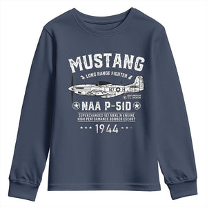P-51 Mustang Youth Sweatshirt North American Aviation WW2 P51 Fighter Plane TS02 Navy Print Your Wear