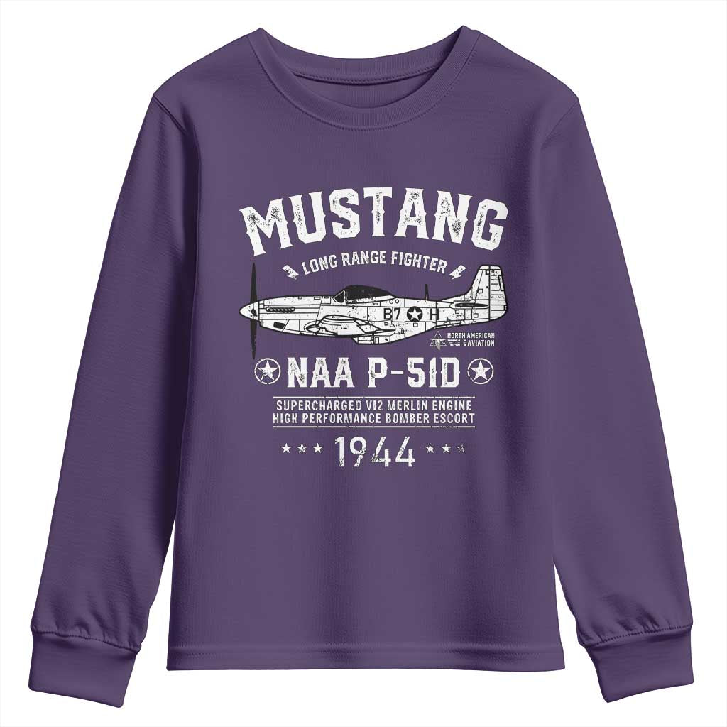 P-51 Mustang Youth Sweatshirt North American Aviation WW2 P51 Fighter Plane TS02 Purple Print Your Wear