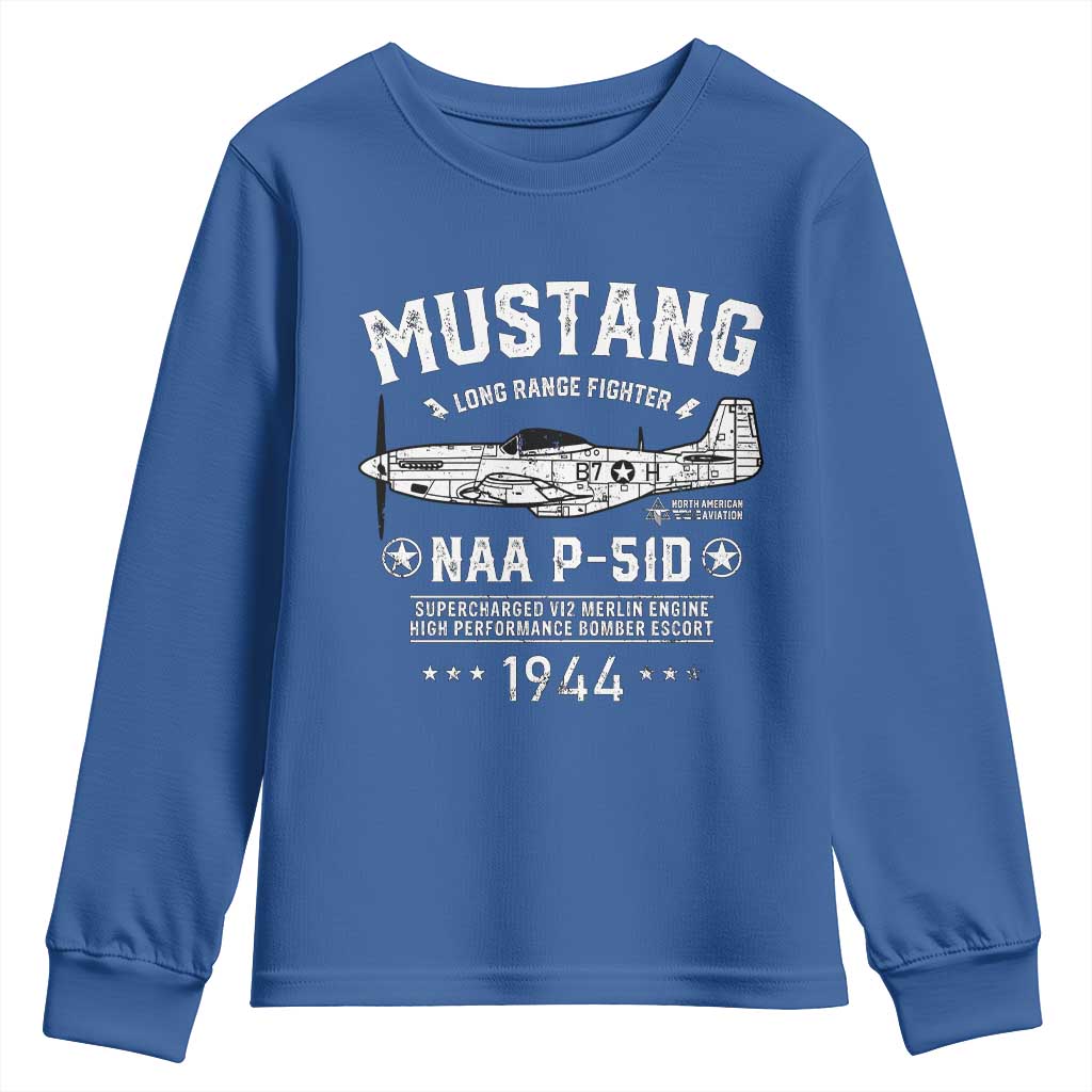 P-51 Mustang Youth Sweatshirt North American Aviation WW2 P51 Fighter Plane TS02 Royal Blue Print Your Wear