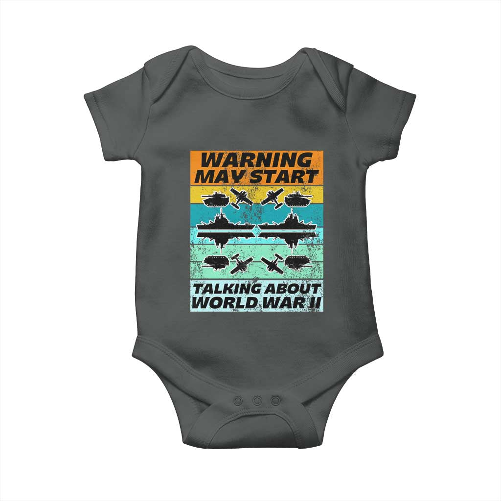 Retro World War 2 Memorabilia Baby Onesie May Start Talking About WWII WW2 Gear TS02 Dark Heather Print Your Wear